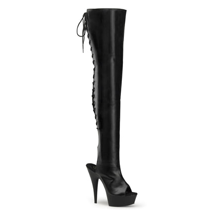 DELIGHT-3017 6" Heel,1 3/4" PF Open Heel/Toe Lace Up Back Thigh High Boot