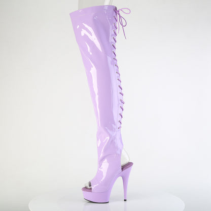 DELIGHT-3017 6" Heel,1 3/4" PF Open Heel/Toe Lace Up Back Thigh High Boot