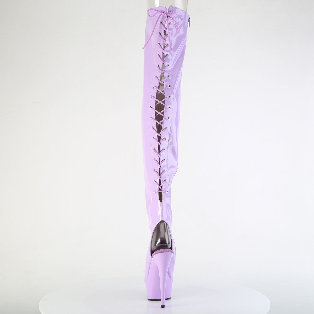 DELIGHT-3017 6" Heel,1 3/4" PF Open Heel/Toe Lace Up Back Thigh High Boot