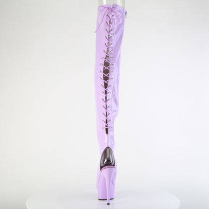 DELIGHT-3017 6" Heel,1 3/4" PF Open Heel/Toe Lace Up Back Thigh High Boot