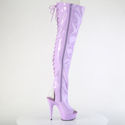 DELIGHT-3017 6" Heel,1 3/4" PF Open Heel/Toe Lace Up Back Thigh High Boot