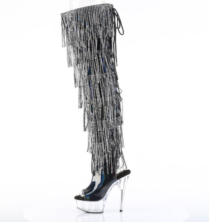 DELIGHT-3017HG-RSF 6" Heel, 1 3/4" PF 7-Layer Fringe Lace-Up Back Thigh Boot