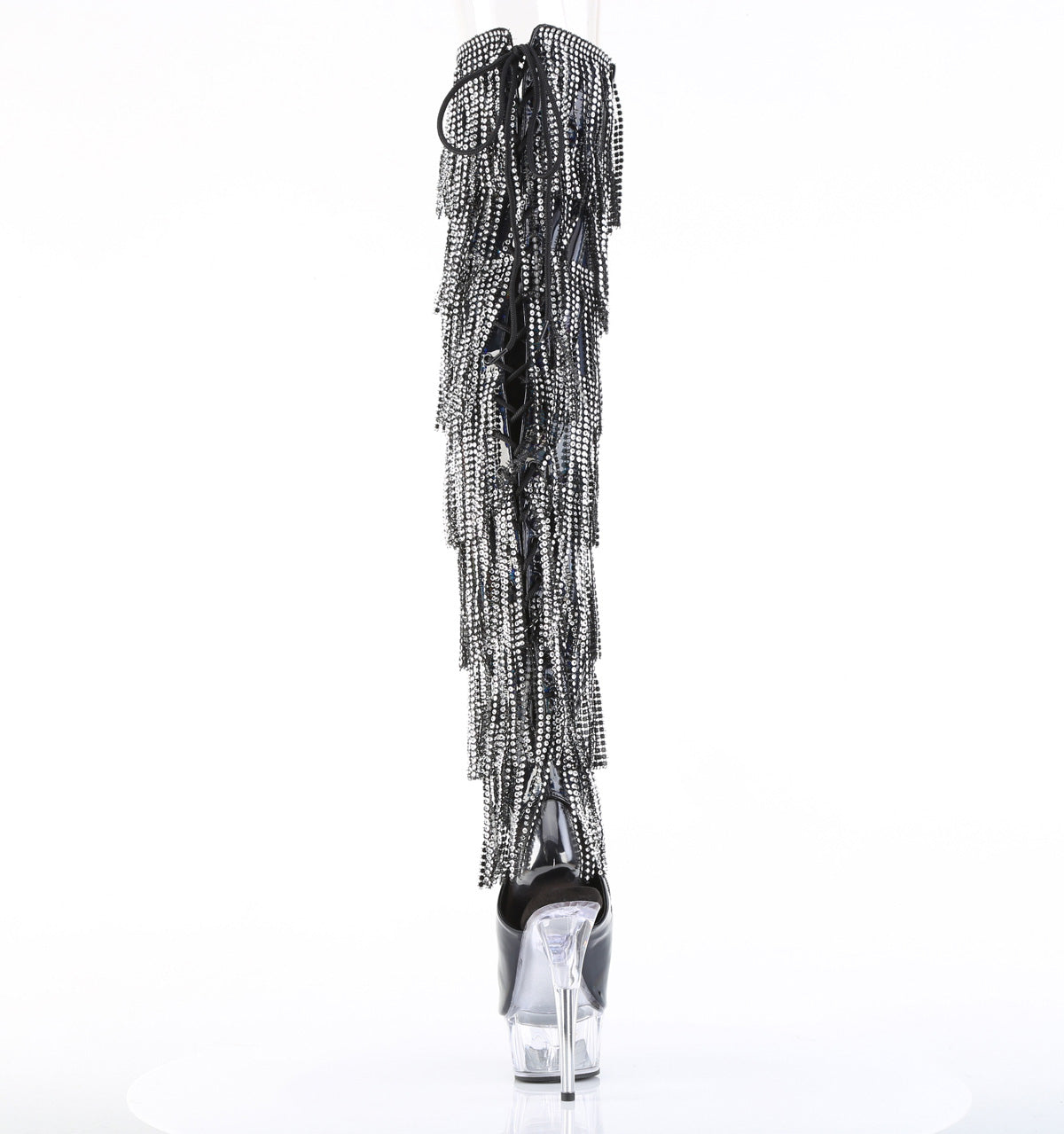 DELIGHT-3017HG-RSF 6" Heel, 1 3/4" PF 7-Layer Fringe Lace-Up Back Thigh Boot