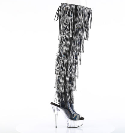 DELIGHT-3017HG-RSF 6" Heel, 1 3/4" PF 7-Layer Fringe Lace-Up Back Thigh Boot