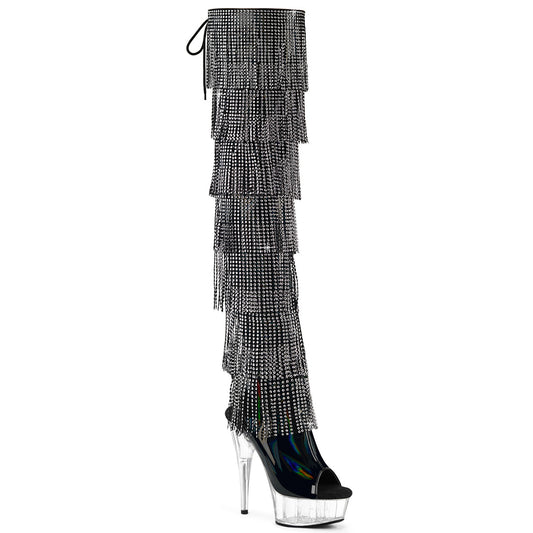 DELIGHT-3017HG-RSF 6" Heel, 1 3/4" PF 7-Layer Fringe Lace-Up Back Thigh Boot