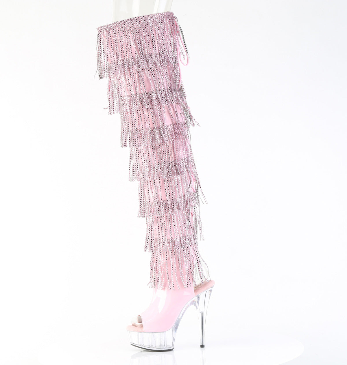 DELIGHT-3017HG-RSF 6" Heel, 1 3/4" PF 7-Layer Fringe Lace-Up Back Thigh Boot