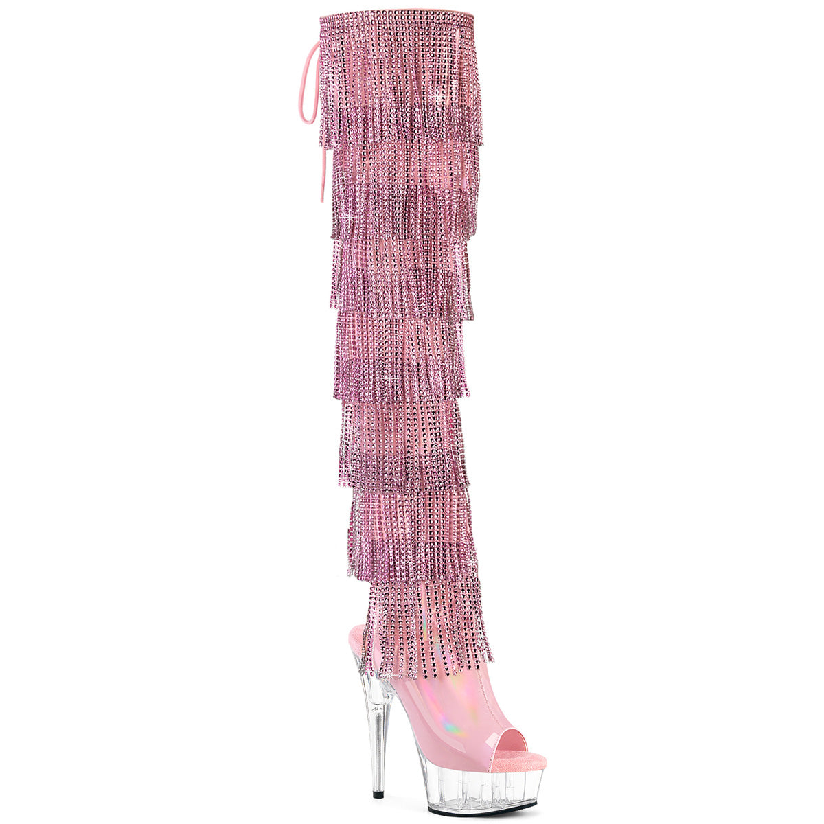 DELIGHT-3017HG-RSF 6" Heel, 1 3/4" PF 7-Layer Fringe Lace-Up Back Thigh Boot