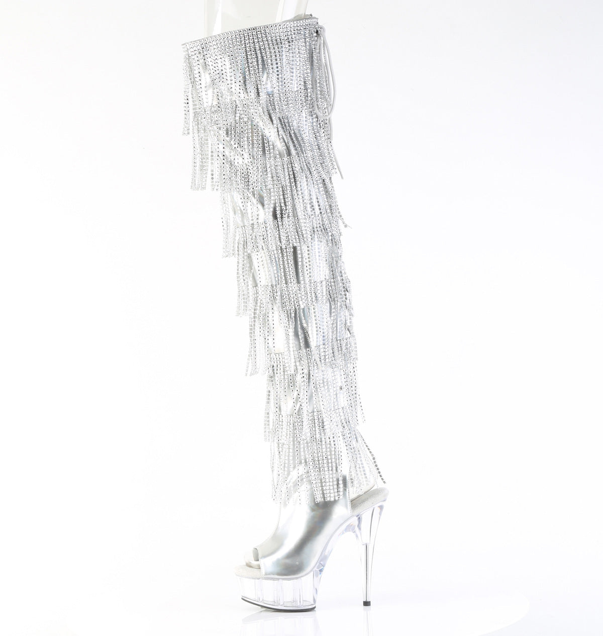 DELIGHT-3017HG-RSF 6" Heel, 1 3/4" PF 7-Layer Fringe Lace-Up Back Thigh Boot