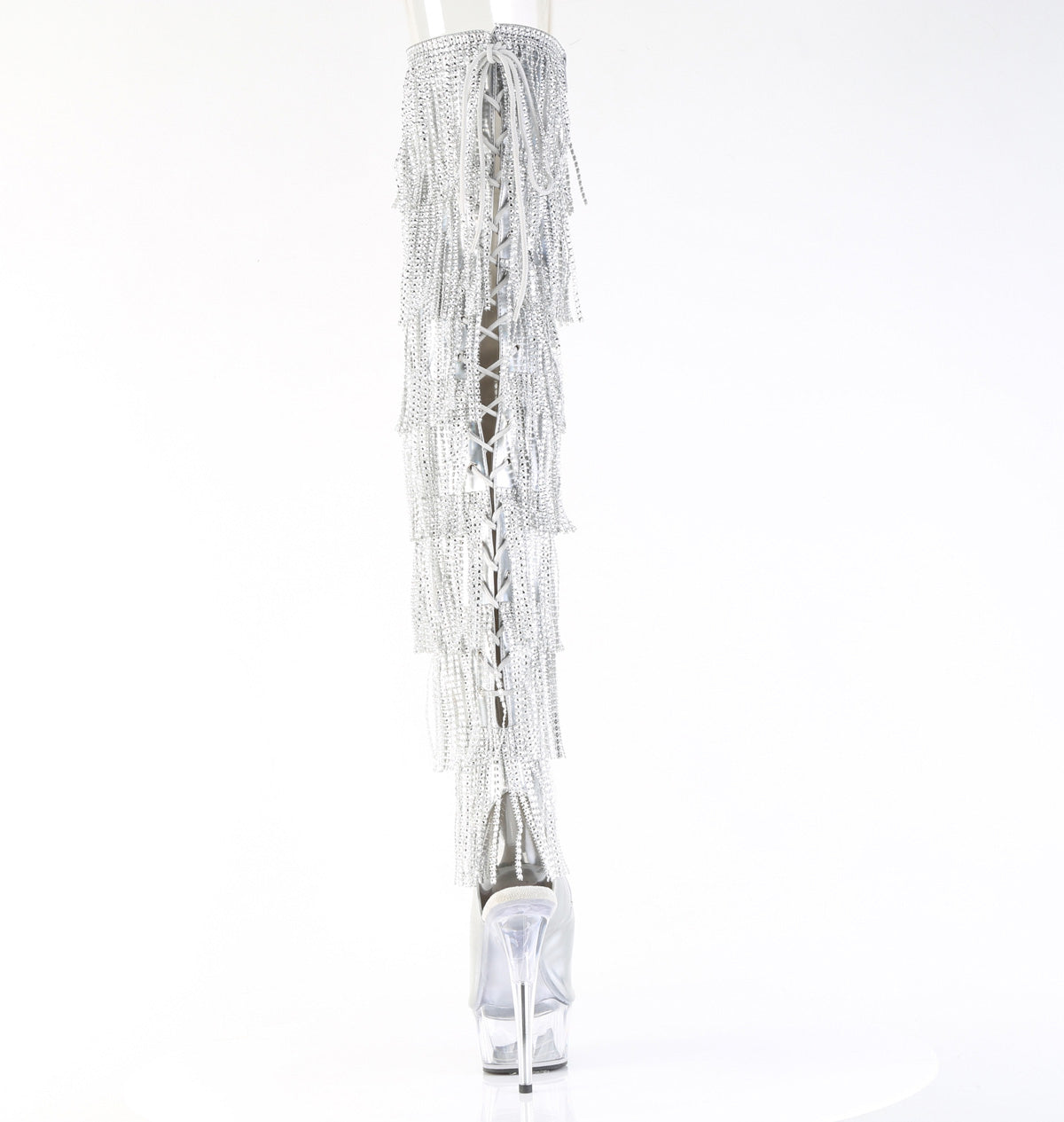 DELIGHT-3017HG-RSF 6" Heel, 1 3/4" PF 7-Layer Fringe Lace-Up Back Thigh Boot