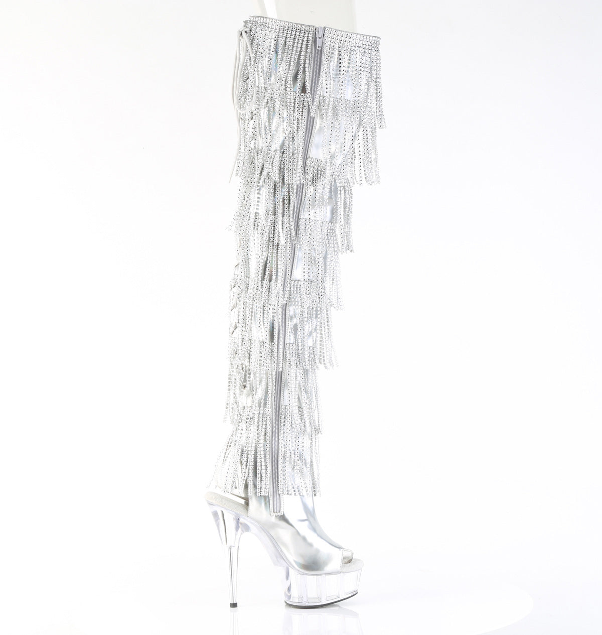 DELIGHT-3017HG-RSF 6" Heel, 1 3/4" PF 7-Layer Fringe Lace-Up Back Thigh Boot