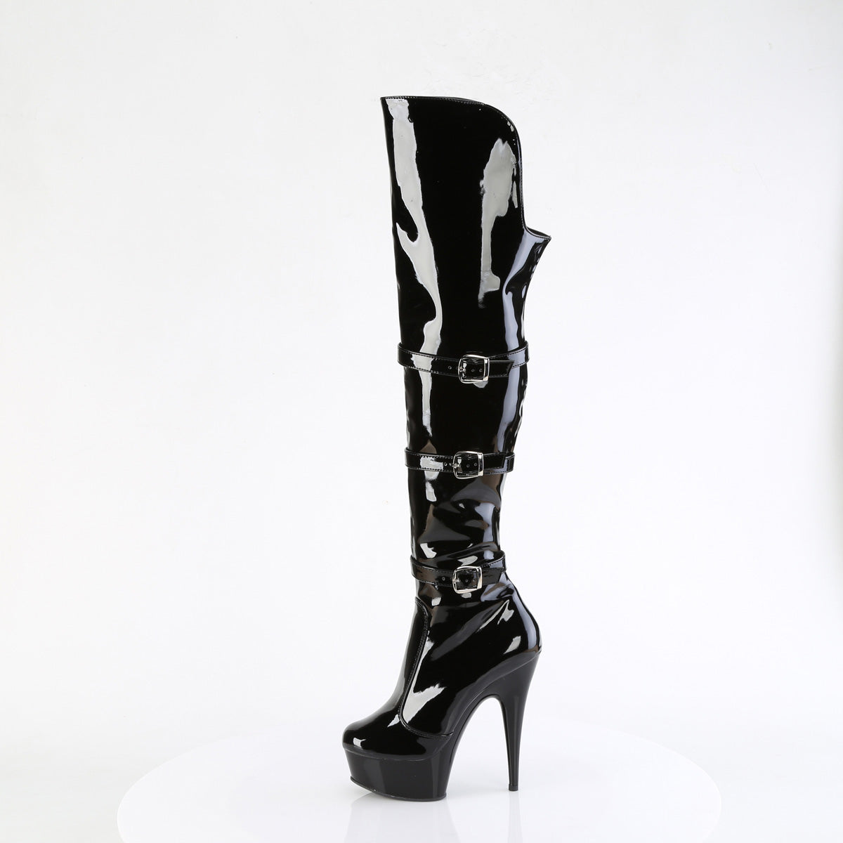 DELIGHT-3018 6" Heel, 1 3/4" PF Triple Buckle Strap OTK Boot, Side Zip