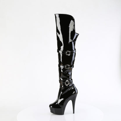DELIGHT-3018 6" Heel, 1 3/4" PF Triple Buckle Strap OTK Boot, Side Zip