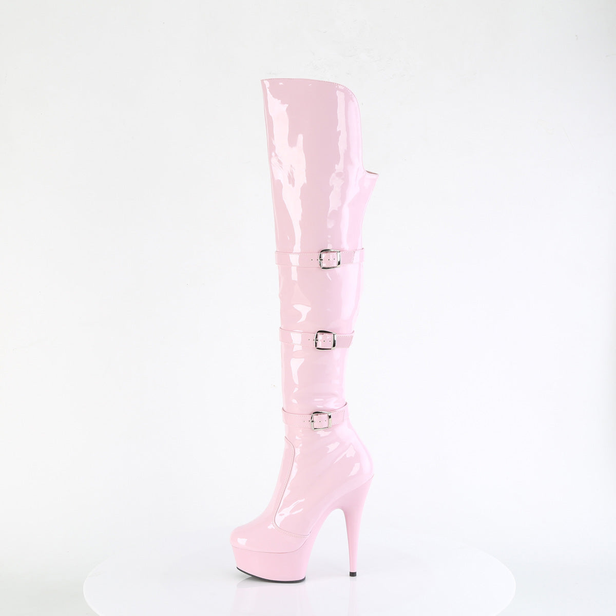 DELIGHT-3018 6" Heel, 1 3/4" PF Triple Buckle Strap OTK Boot, Side Zip