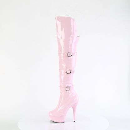 DELIGHT-3018 6" Heel, 1 3/4" PF Triple Buckle Strap OTK Boot, Side Zip