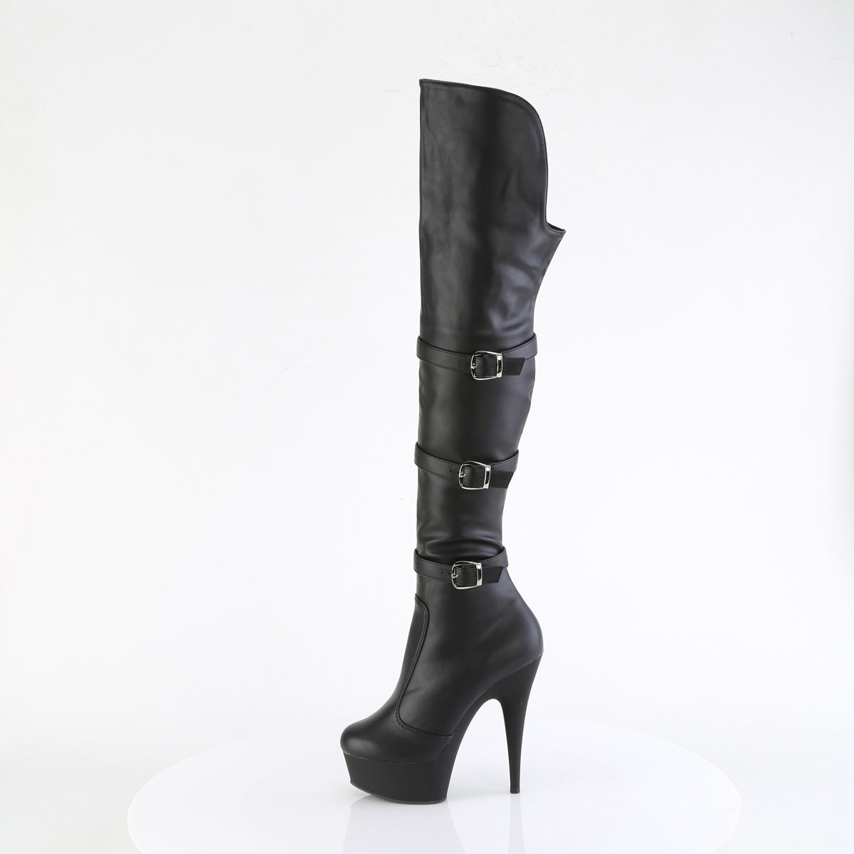 DELIGHT-3018 *6" Heel, 1 3/4" PF Triple Buckle Strap OTK Boot, Side Zip