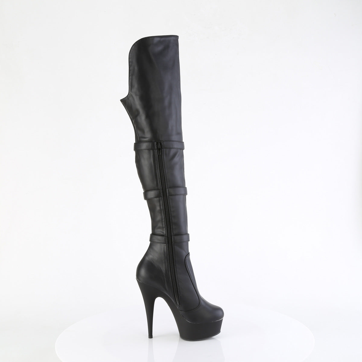 DELIGHT-3018 *6" Heel, 1 3/4" PF Triple Buckle Strap OTK Boot, Side Zip