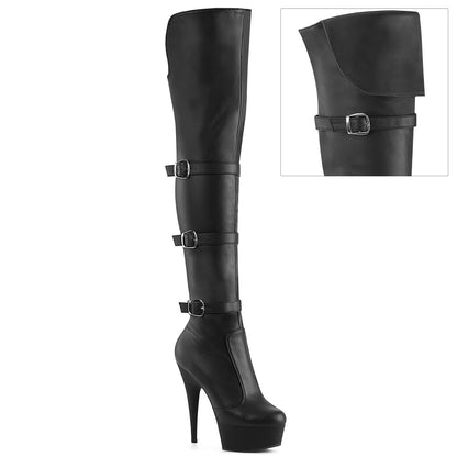 DELIGHT-3018 *6" Heel, 1 3/4" PF Triple Buckle Strap OTK Boot, Side Zip