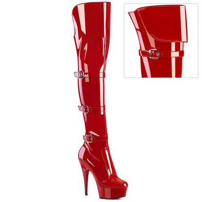 DELIGHT-3018 *6" Heel, 1 3/4" PF Triple Buckle Strap OTK Boot, Side Zip