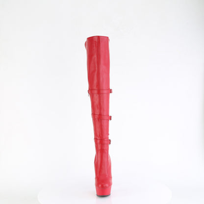 DELIGHT-3018 *6" Heel, 1 3/4" PF Triple Buckle Strap OTK Boot, Side Zip