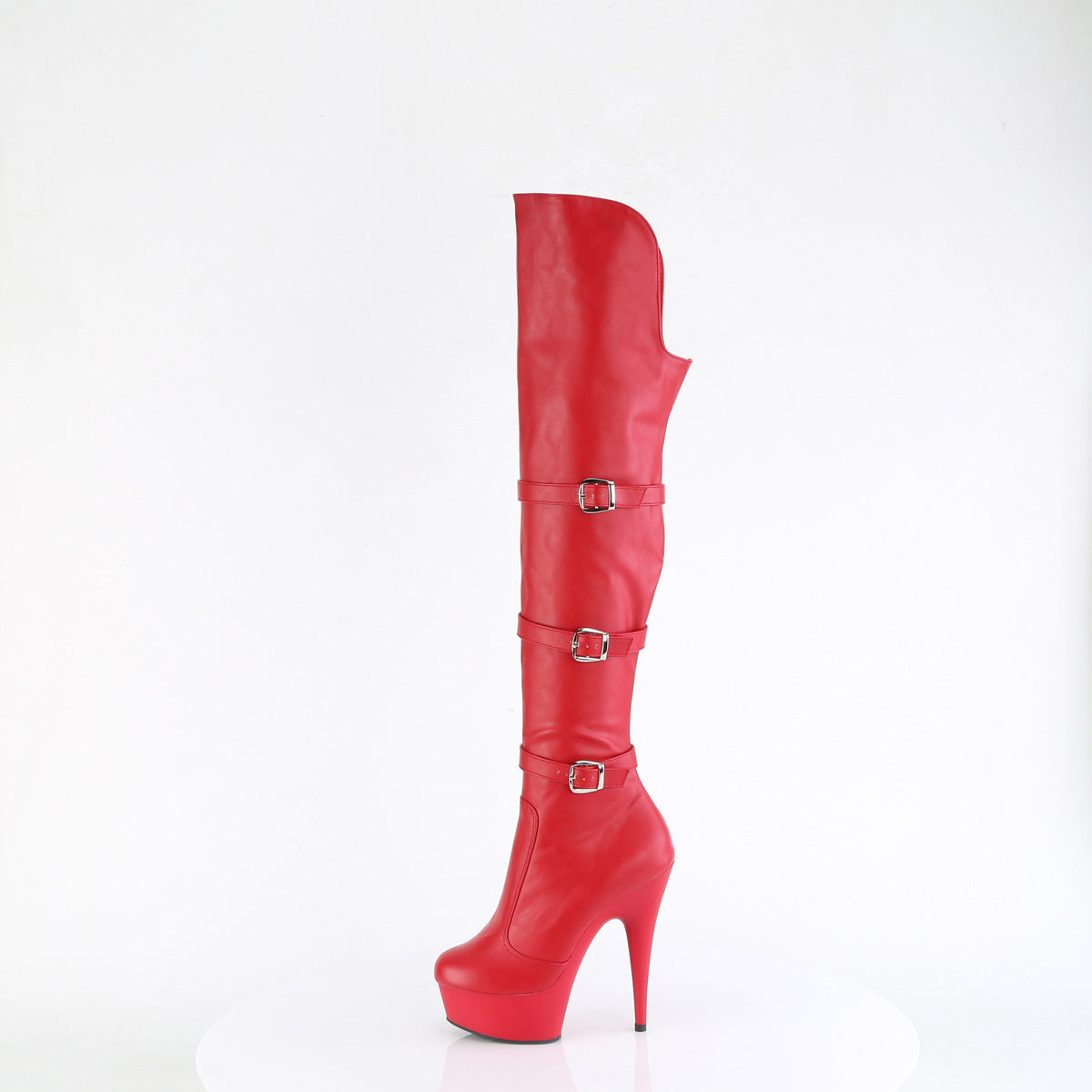 DELIGHT-3018 *6" Heel, 1 3/4" PF Triple Buckle Strap OTK Boot, Side Zip