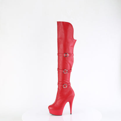 DELIGHT-3018 *6" Heel, 1 3/4" PF Triple Buckle Strap OTK Boot, Side Zip
