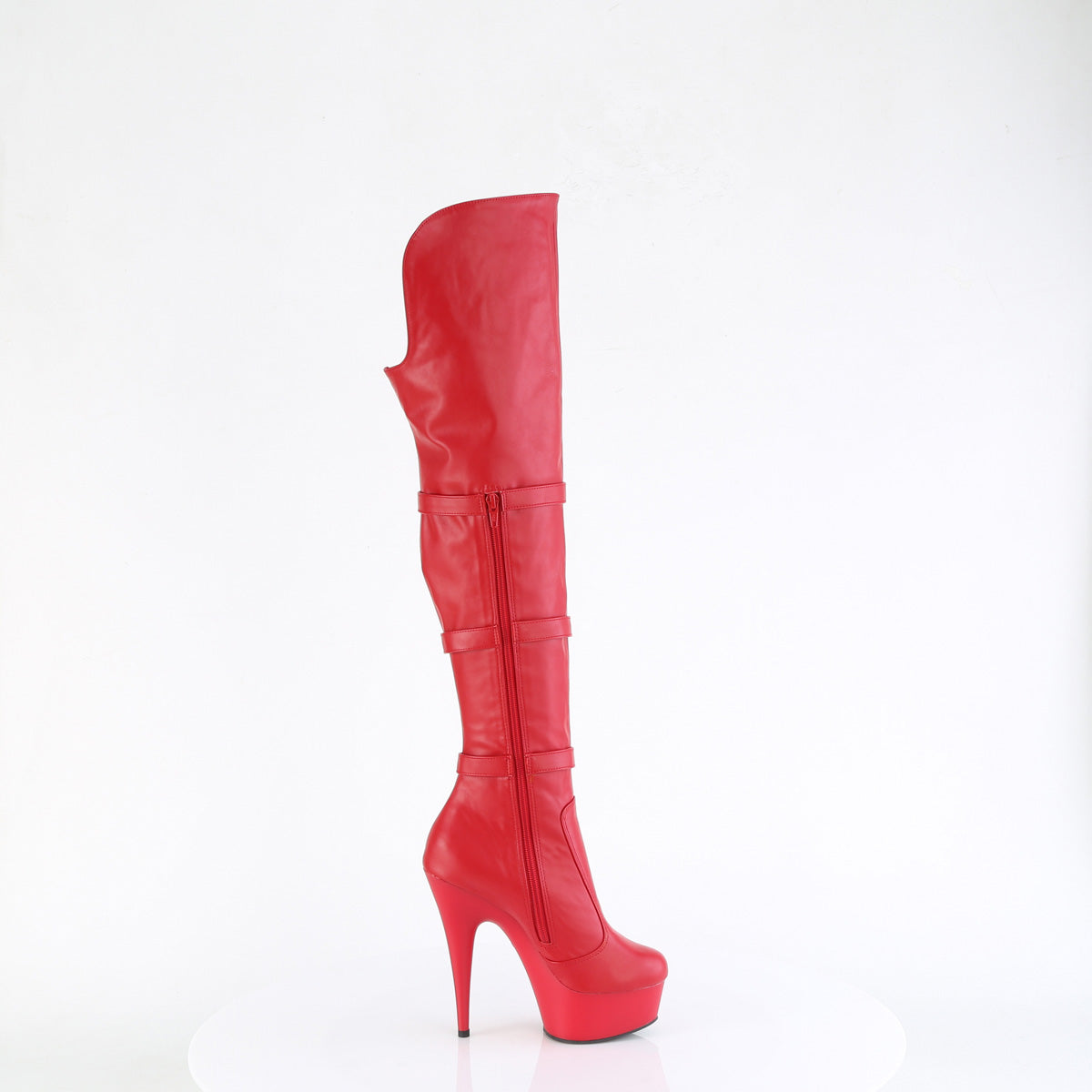 DELIGHT-3018 *6" Heel, 1 3/4" PF Triple Buckle Strap OTK Boot, Side Zip