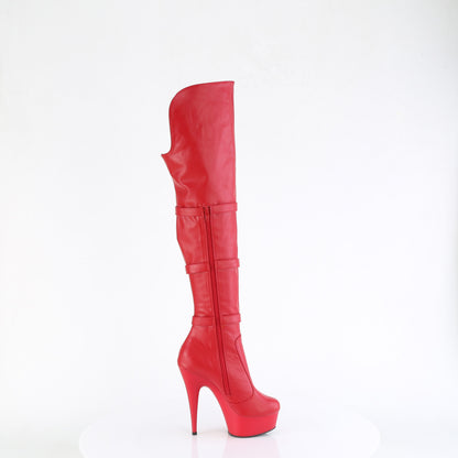 DELIGHT-3018 *6" Heel, 1 3/4" PF Triple Buckle Strap OTK Boot, Side Zip