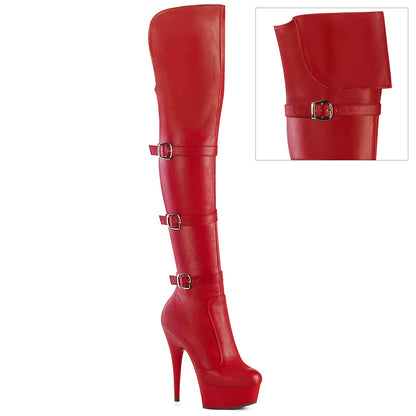 DELIGHT-3018 *6" Heel, 1 3/4" PF Triple Buckle Strap OTK Boot, Side Zip