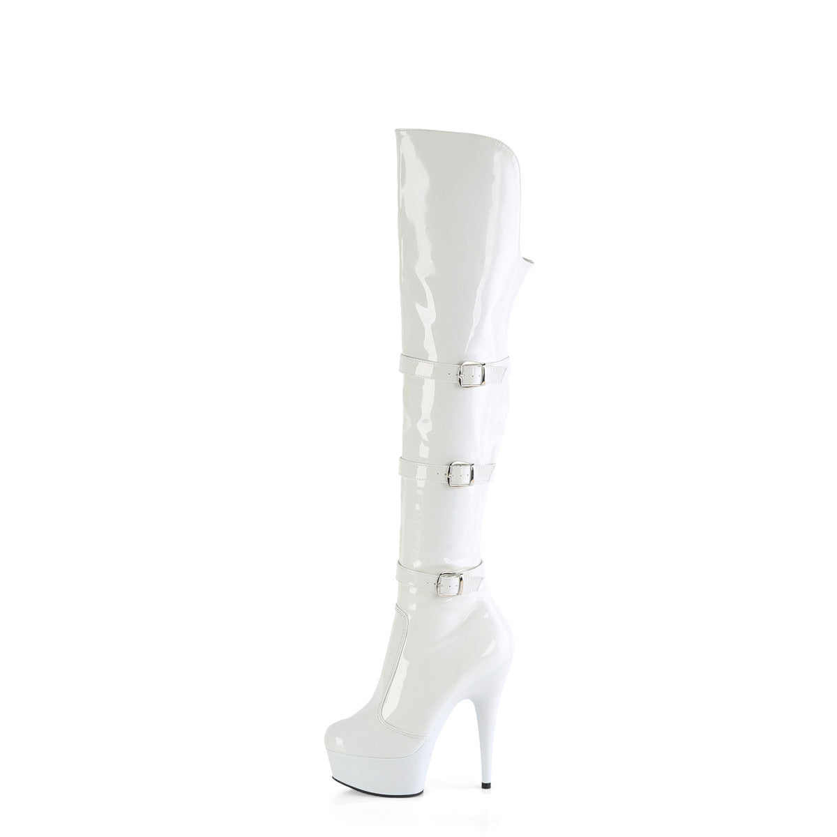 DELIGHT-3018 *6" Heel, 1 3/4" PF Triple Buckle Strap OTK Boot, Side Zip