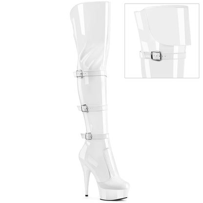 DELIGHT-3018 *6" Heel, 1 3/4" PF Triple Buckle Strap OTK Boot, Side Zip