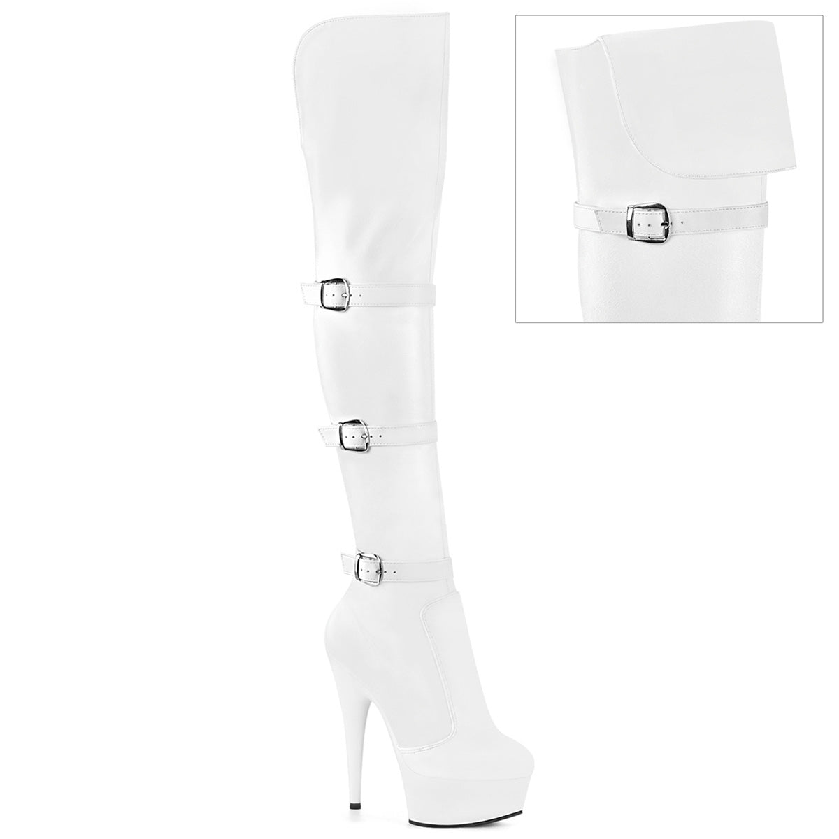 DELIGHT-3018 *6" Heel, 1 3/4" PF Triple Buckle Strap OTK Boot, Side Zip