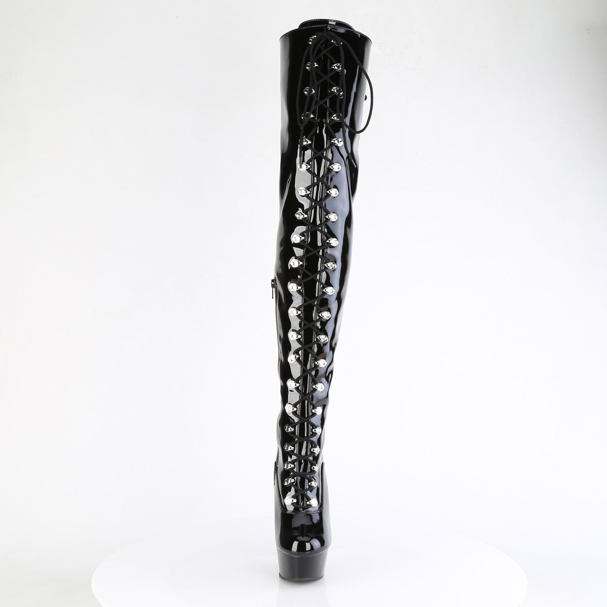 DELIGHT-3022 *6" Heel, 1 3/4" PF Lace-Up Thigh Boot, 1/2 Inside Zip