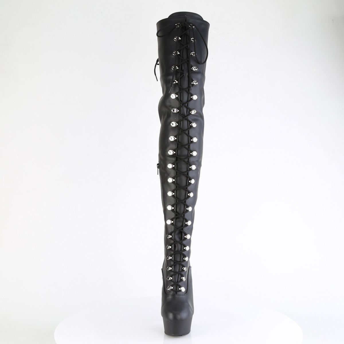 DELIGHT-3022 *6" Heel, 1 3/4" PF Lace-Up Thigh Boot, 1/2 Inside Zip