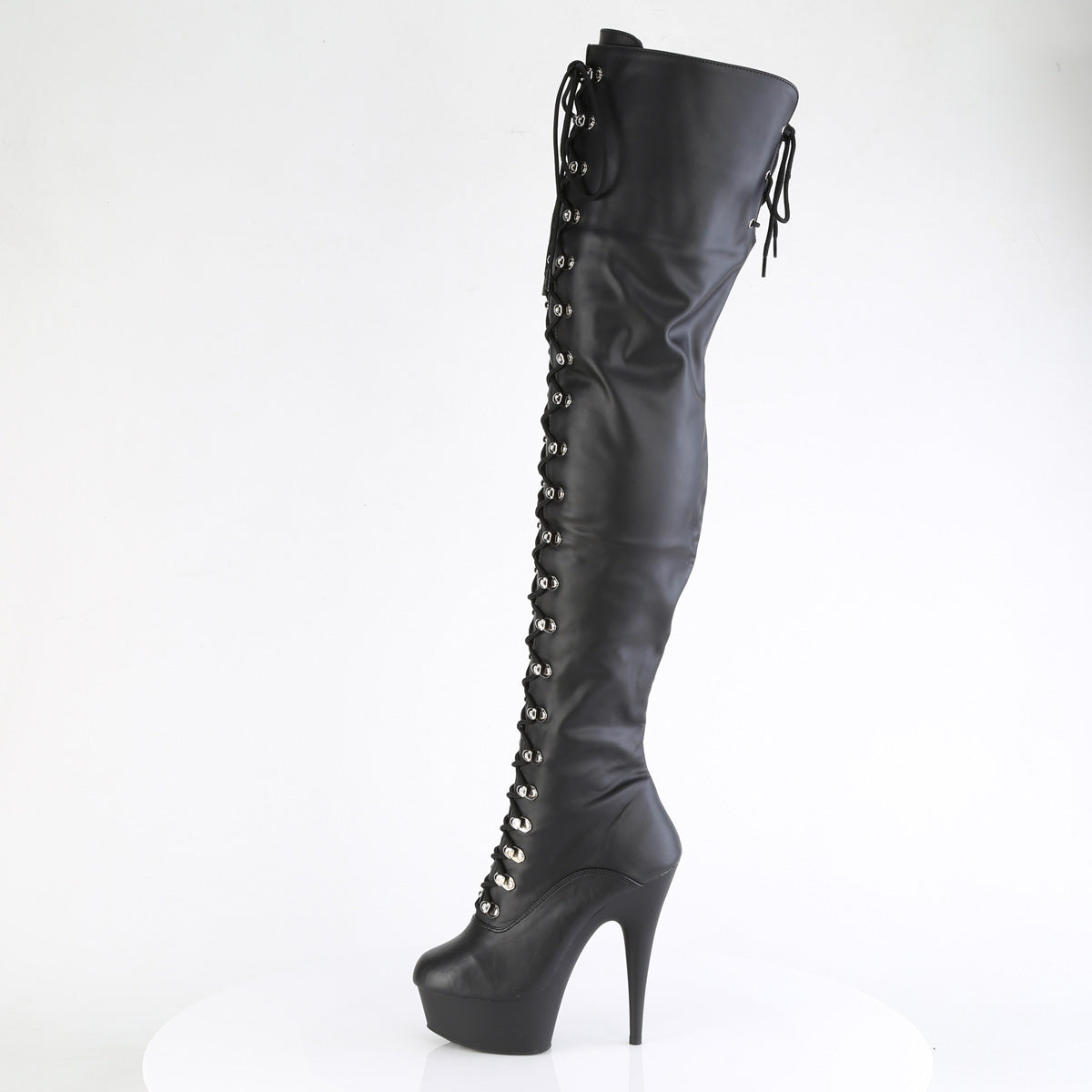 DELIGHT-3022 *6" Heel, 1 3/4" PF Lace-Up Thigh Boot, 1/2 Inside Zip