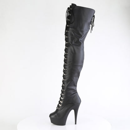 DELIGHT-3022 *6" Heel, 1 3/4" PF Lace-Up Thigh Boot, 1/2 Inside Zip