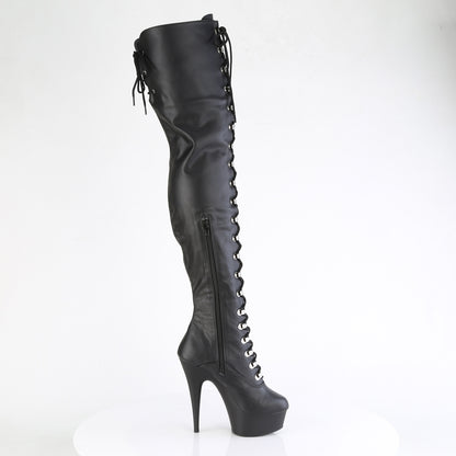 DELIGHT-3022 *6" Heel, 1 3/4" PF Lace-Up Thigh Boot, 1/2 Inside Zip