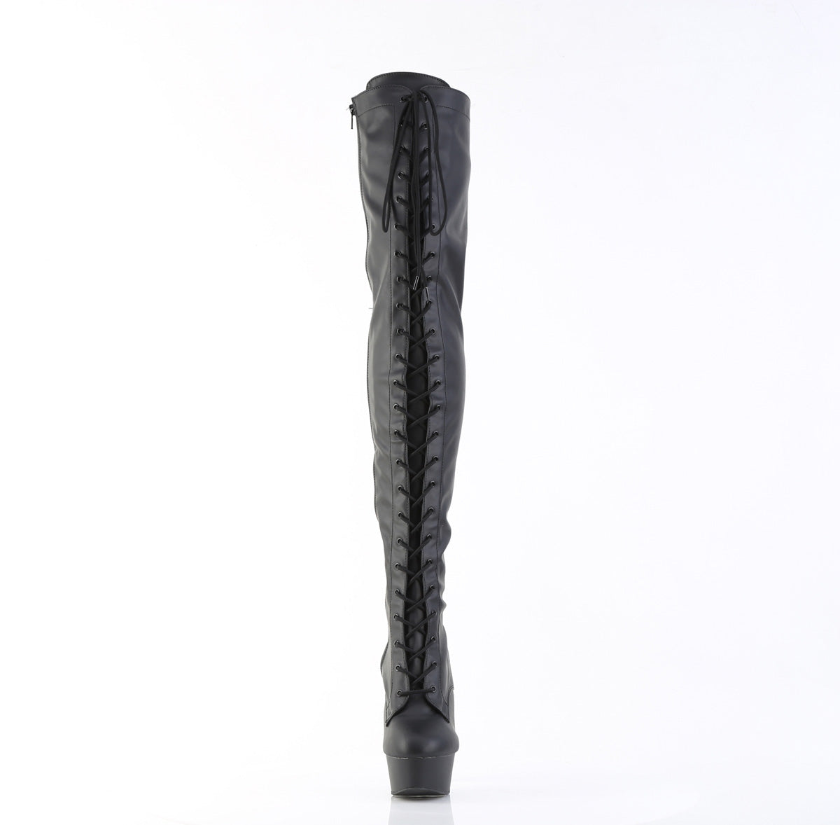 DELIGHT-3023 6" Heel, 1 3/4" PF Lace-Up Stretch Thigh Boot, Side Zip