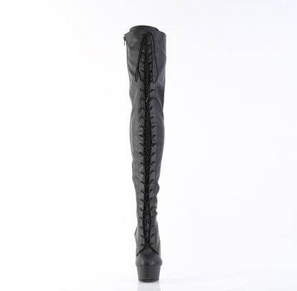 DELIGHT-3023 6" Heel, 1 3/4" PF Lace-Up Stretch Thigh Boot, Side Zip