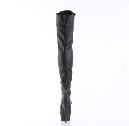 DELIGHT-3023 6" Heel, 1 3/4" PF Lace-Up Stretch Thigh Boot, Side Zip