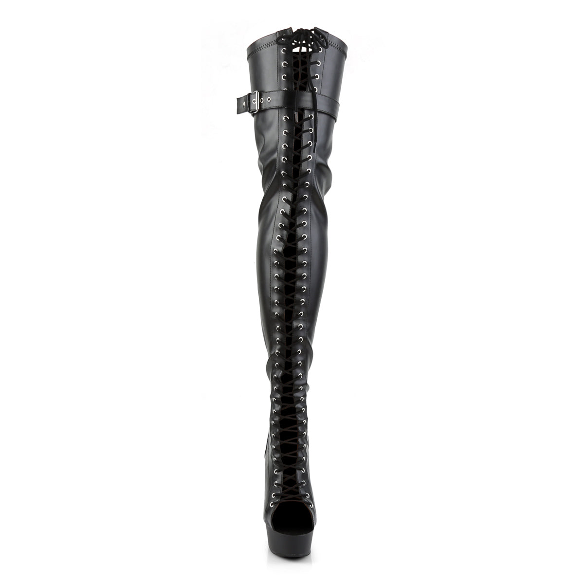 DELIGHT-3025 6" Heel, 1 3/4" PF Peep Toe Lace-up Thigh Boot, Back Zip