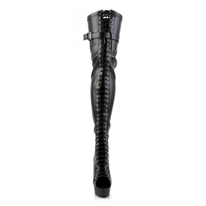 DELIGHT-3025 6" Heel, 1 3/4" PF Peep Toe Lace-up Thigh Boot, Back Zip