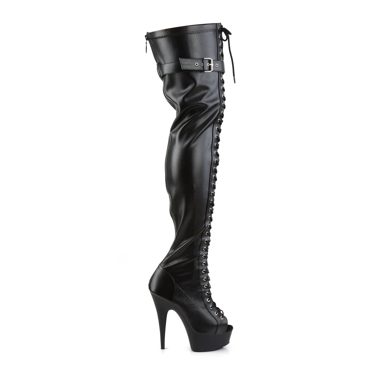 DELIGHT-3025 6" Heel, 1 3/4" PF Peep Toe Lace-up Thigh Boot, Back Zip