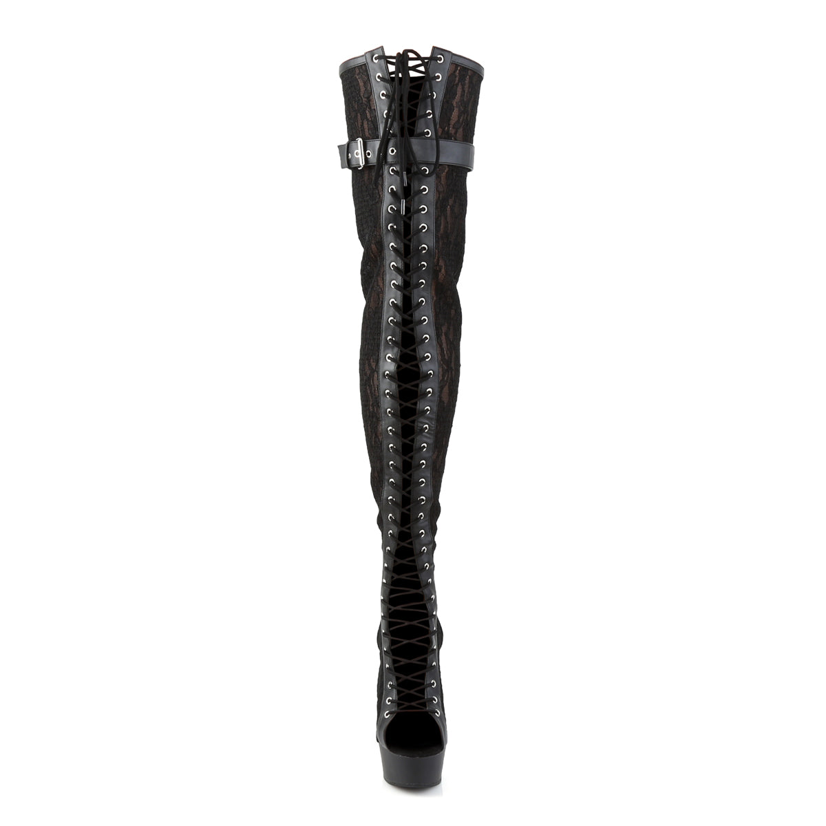 DELIGHT-3025ML 6" Heel, 1 3/4" PF Peep Toe Lace-up Thigh Boot, Back Zip