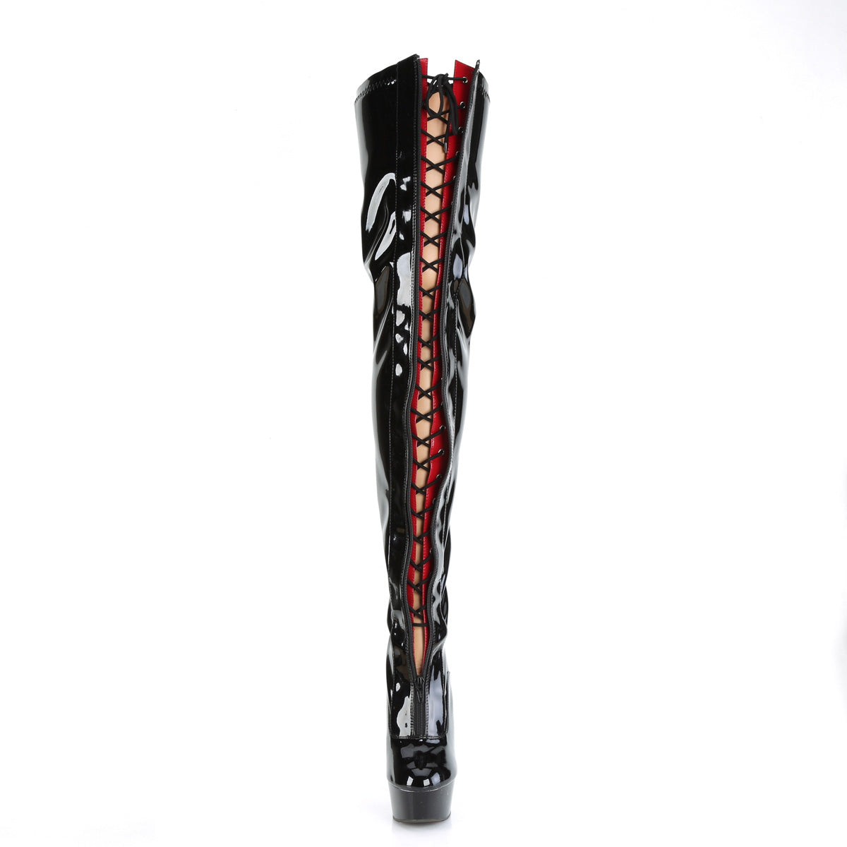 DELIGHT-3027 *6" Heel, 1 3/4" PF Two Tone Thigh High Boot, Front Zip