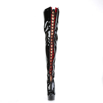 DELIGHT-3027 *6" Heel, 1 3/4" PF Two Tone Thigh High Boot, Front Zip