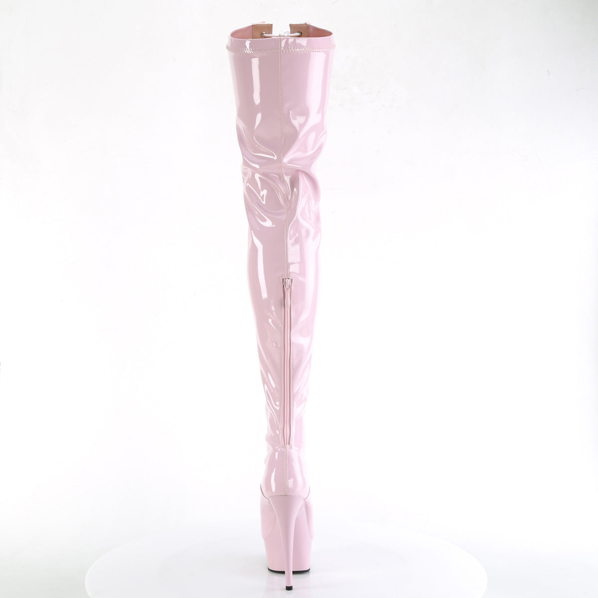 DELIGHT-3027 *6" Heel, 1 3/4" PF Two Tone Thigh High Boot, Front Zip