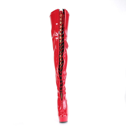 DELIGHT-3027 *6" Heel, 1 3/4" PF Two Tone Thigh High Boot, Front Zip