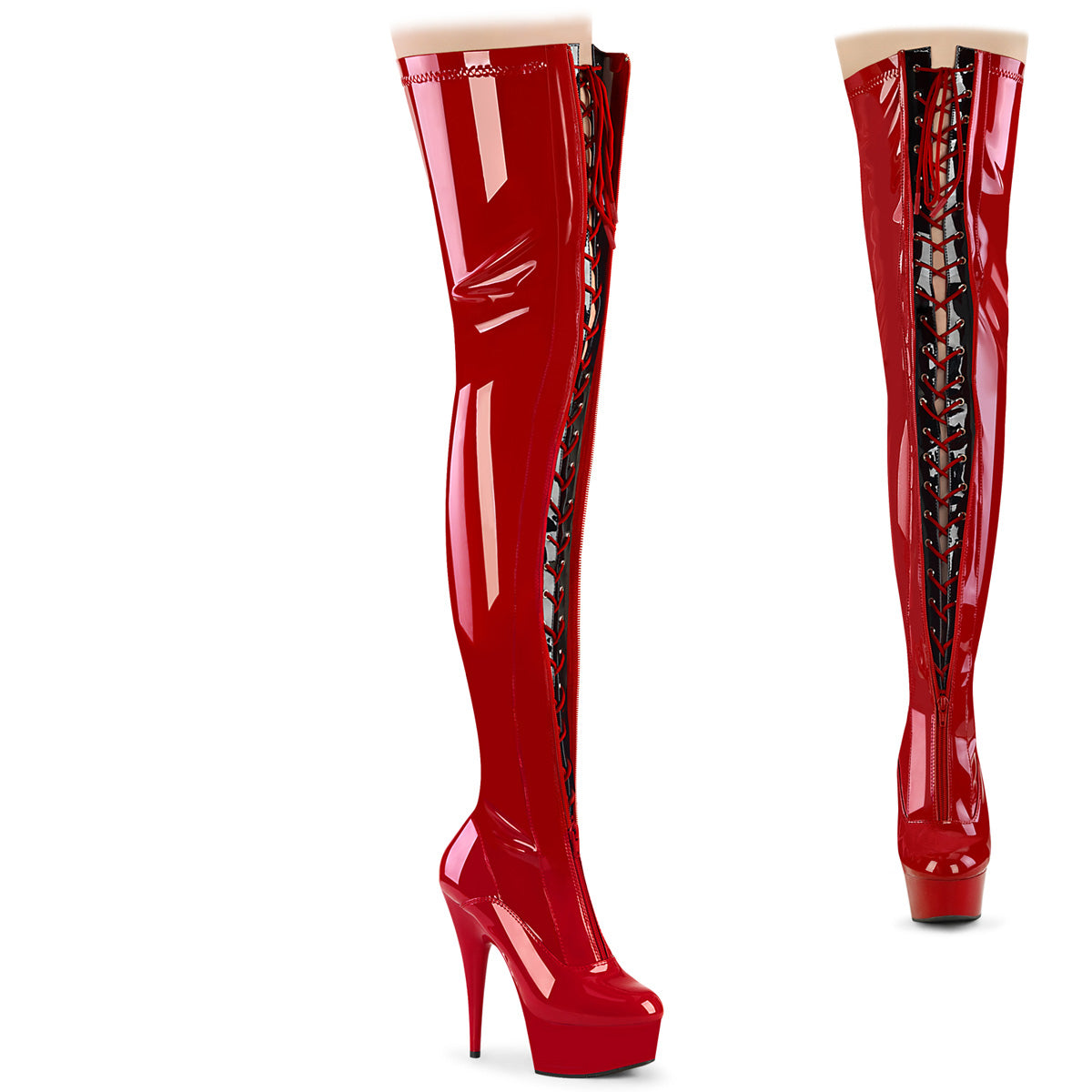 DELIGHT-3027 *6" Heel, 1 3/4" PF Two Tone Thigh High Boot, Front Zip