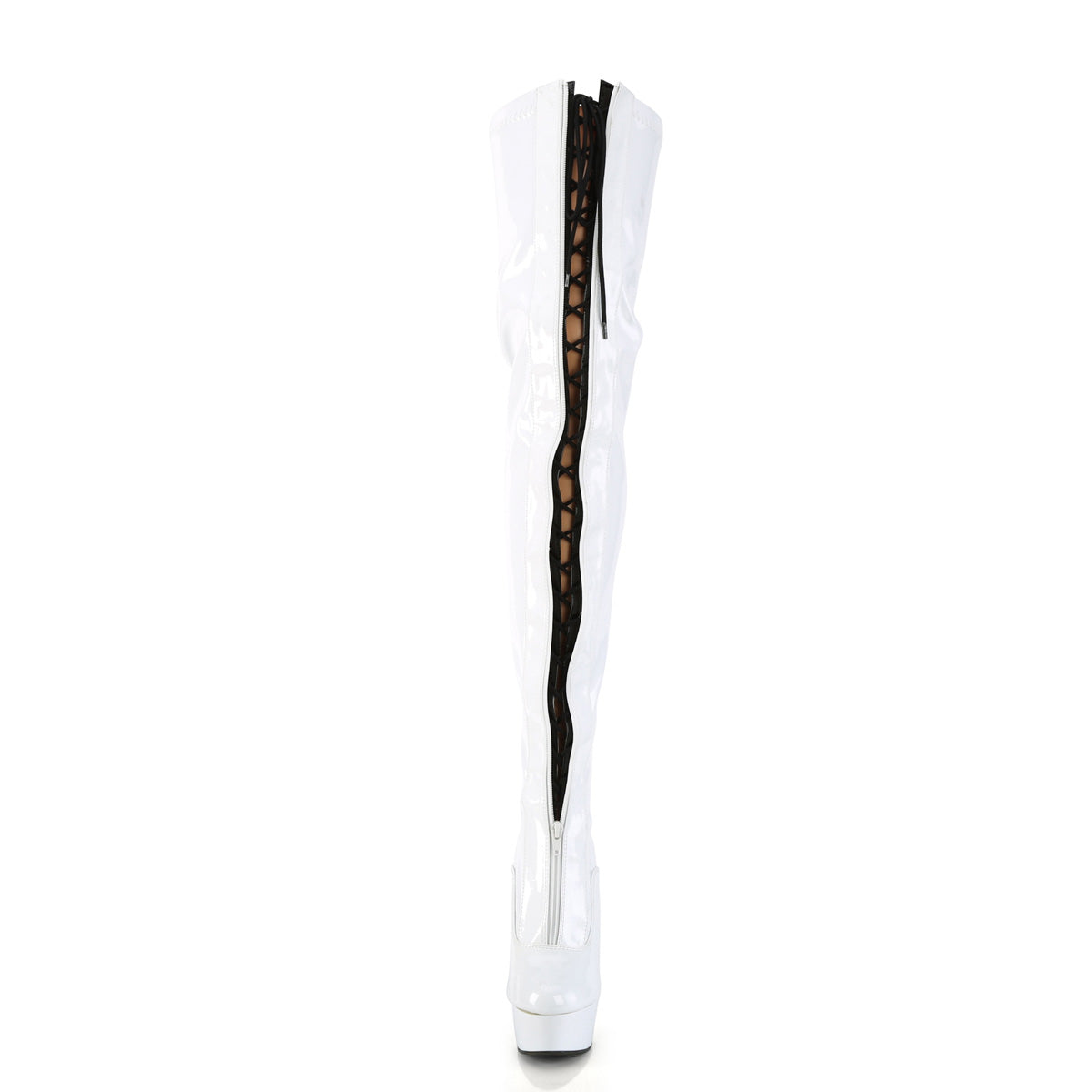 DELIGHT-3027 *6" Heel, 1 3/4" PF Two Tone Thigh High Boot, Front Zip