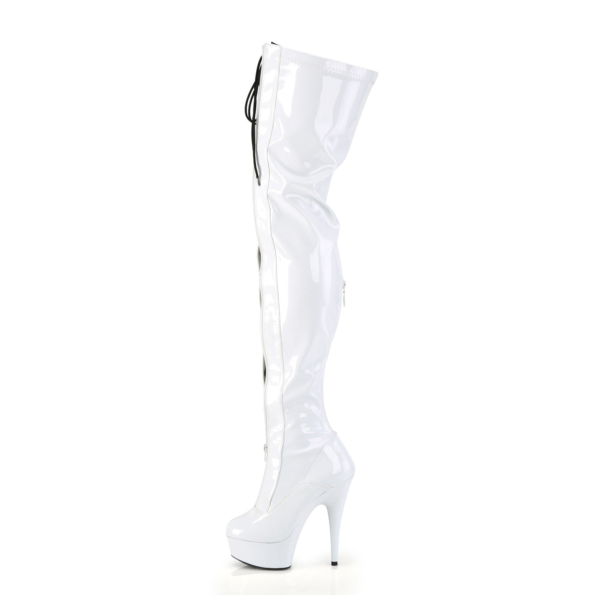 DELIGHT-3027 *6" Heel, 1 3/4" PF Two Tone Thigh High Boot, Front Zip